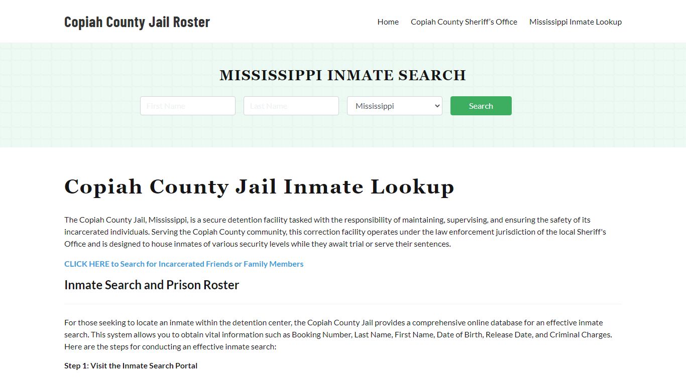 Copiah County Jail Roster Lookup, MS, Inmate Search